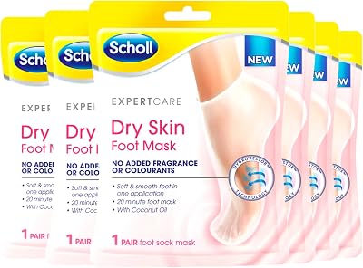 Scholl ExpertCare Dry Skin Foot Mask 6 Pairs Coconut Urea Shea Butter 24Hr