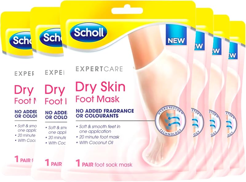 Scholl ExpertCare Dry Skin Foot Mask 6 Pairs Coconut Urea Shea Butter 24Hr