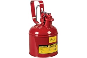 Justrite 1 Quart Type I Red Safety Gas Can for Gasoline with Flame Arrester, Self-Closing Lid, and Trigger Handle, Made in the USA, Galvanized Steel Flammable Storage Can, 10101
