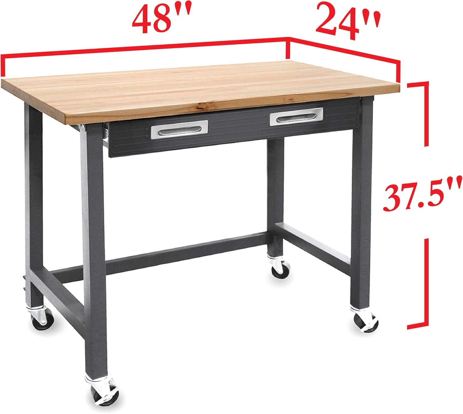 Seville Classics UltraGraphite Wood Top Workbench on Wheels with Sliding Organizer Drawer Table, 48", Satin Graphite: Kitchen & Dining