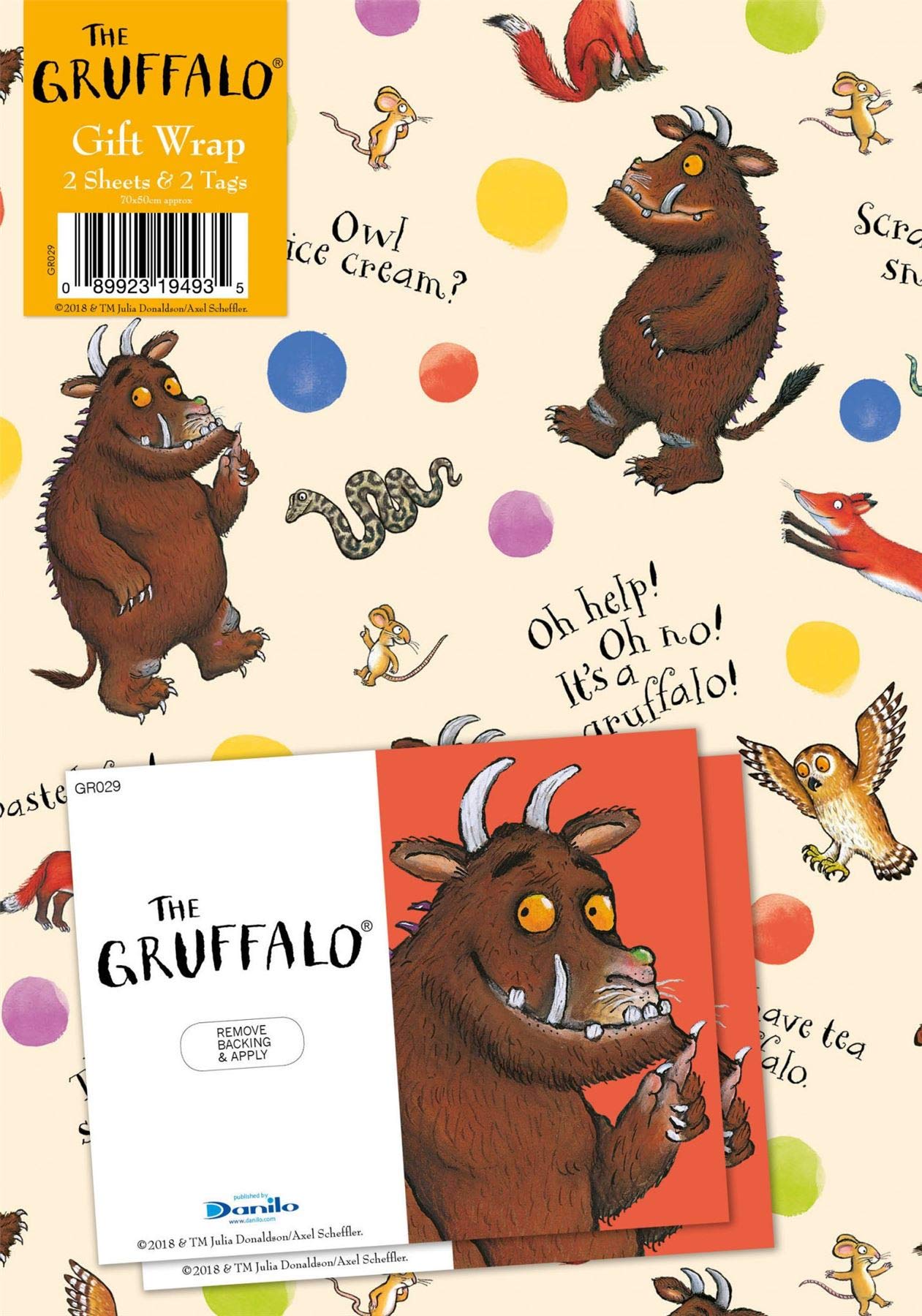 The Gruffalo Gift Wrapping Paper 2 Sheets and 2 Tags, Childrens Presents Gift Wrap