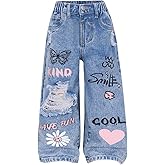 GORGLITTER Girl's Baggy Jeans Denim Ripped High Waisted Butterfly Graphic Print Straight Wide Leg Cargo Joggers Pants