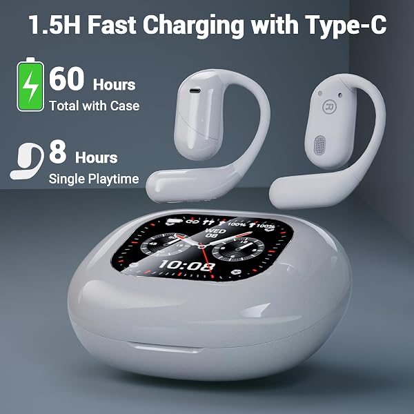 AI TRANSLATION LANGUAGE TRANSLATOR EARBUDS – SOUROYEA TRANSLATION OPEN EAR BUDS WITH FREE APP SUPPORTS 144 LANGUAGES REAL TIME TRANSLATING, 72H PLAY TIME CHARGING CASE BUILT IN LCD TOUCH SCREEN