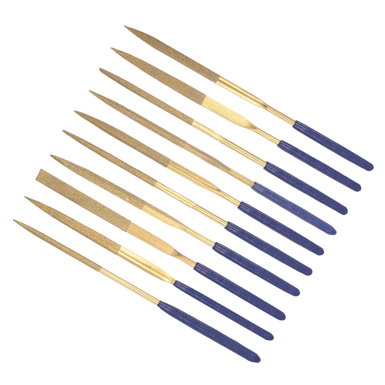 CoCud Diamond Coated Needle File Set, | 3mm Shank 140mm Length|, Titanium Coated Round Square Half Round Flat Triangle Oval Files - (Applications: for Metal Glass Stone), 10-Pieces