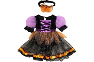 Nicoxijia Newborn Baby Girl Halloween Witch Costume Puff Sleeve Tulle Romper Dress Lace Tutu Skirt Bodysuit Party Outfits
