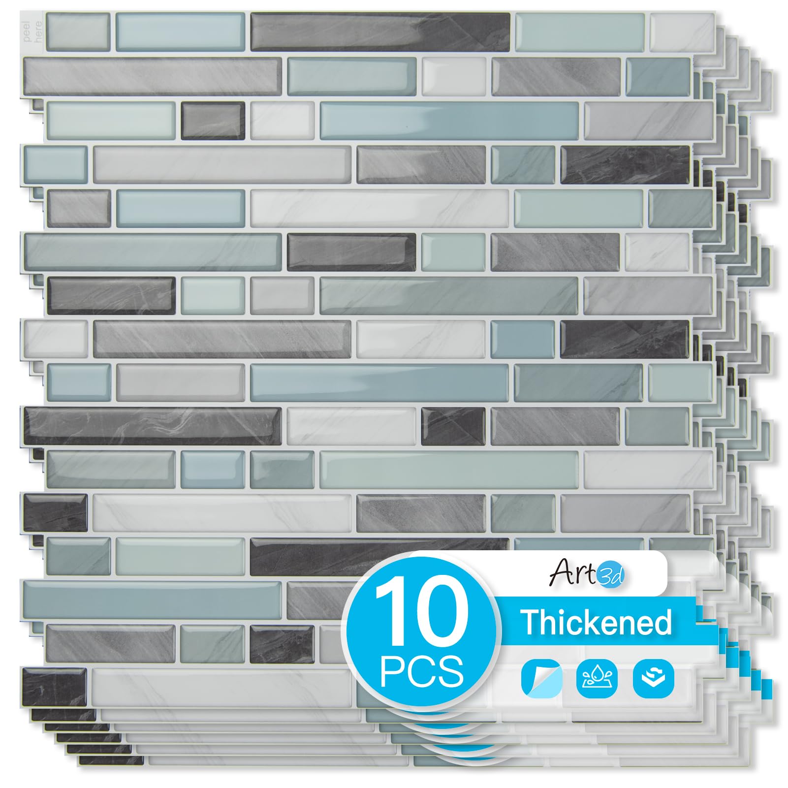 Photo 1 of Art3d 10-Sheet Heavy-Duty Peel and Stick Backsplash, Waterproof Wall Tiles Stick on Kitchen Backsplash Living Space, Gray & Blue