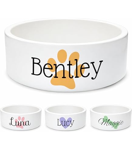 Pet Supplies : Personalized Ceramic Pet Bowls | Customizable 14 Designs w  Your Pet's Name | 7 inches - Custom Pet Bowls for Dog, Cat, Puppy or Kitten  - Dish for Dry,