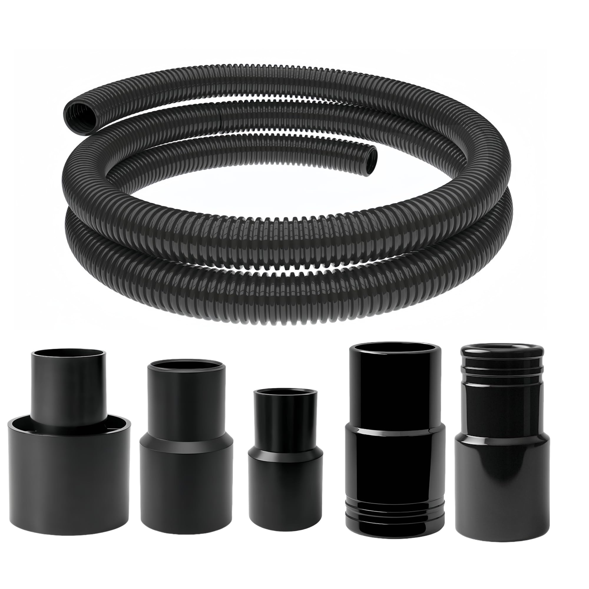 Photo 1 of 10 Foot Long Dust Collection Power Tool Hose Kit with 5 Fittings Universal for Multiple Tools & Vacuums
