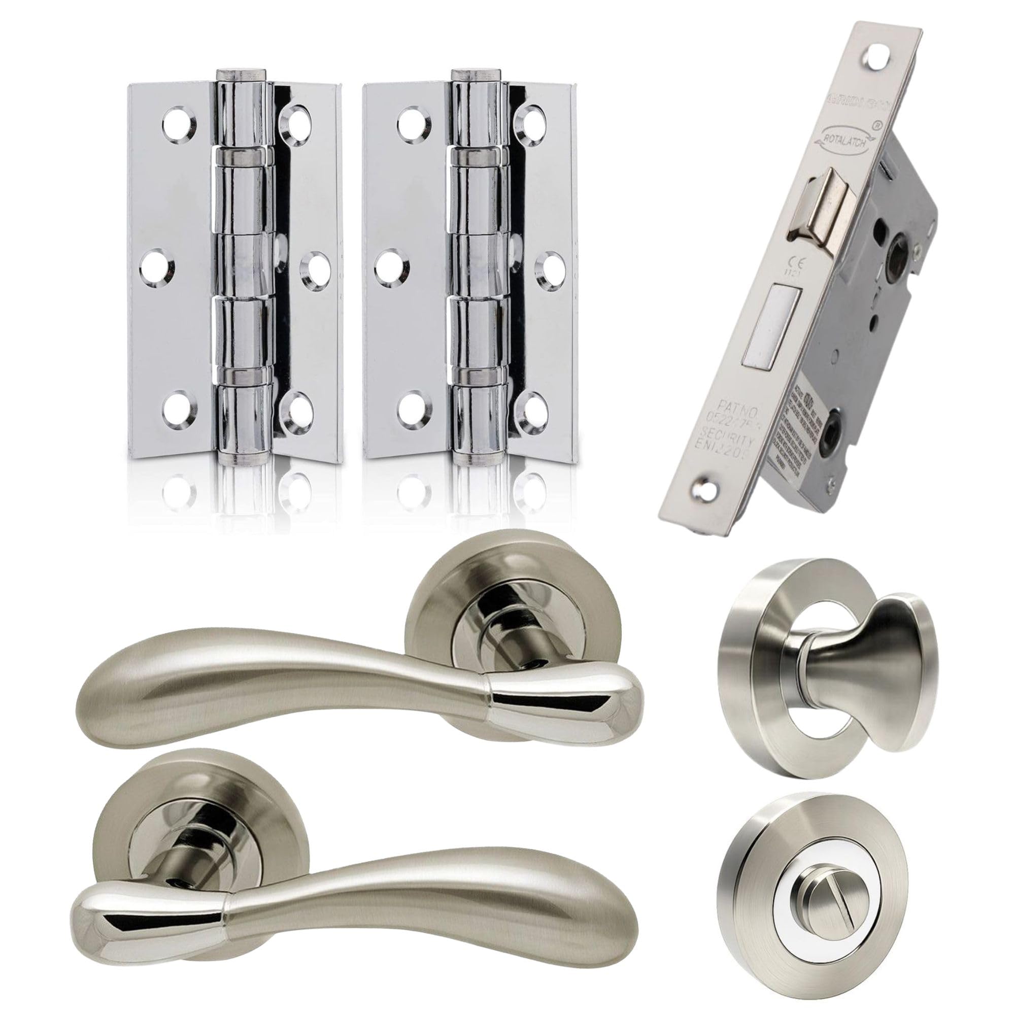 UAP Internal Door Handle Set with Lock – Complete Door Pack with Hinges, Thumb Turn & Fixings – Privacy Turn & Release (Hornet, Polished Chrome)