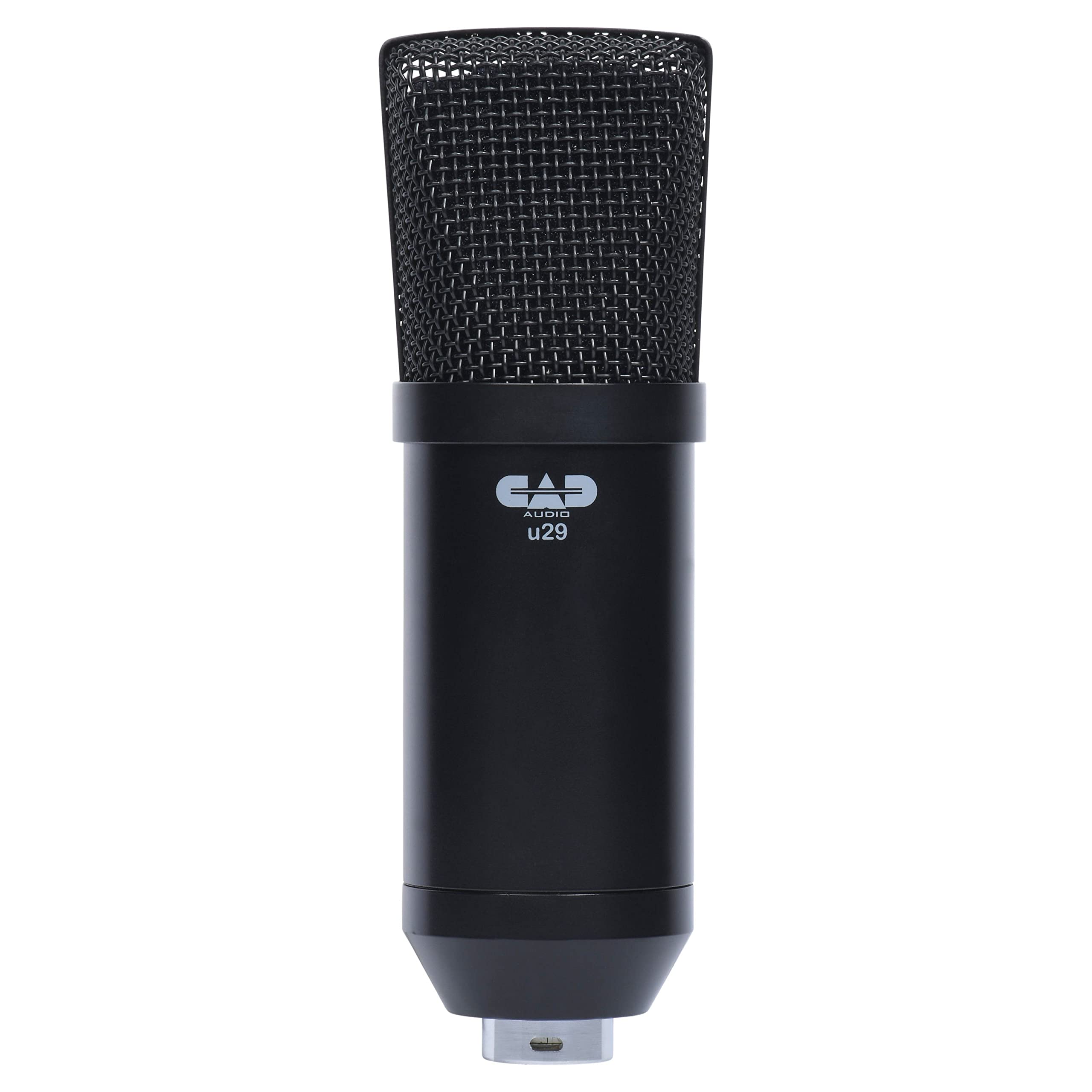CAD AUDIO U29 USB large diaphragm condenser microphone (characteristic: cardioid, 20 Hz - 20 kHz, integrated A/D converter, for MAC or PC, incl: USB cable, windscreen, clamp and table stand), black