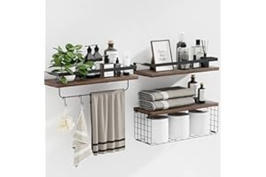 Rustic Bathroom Shelf Over Toilet - Stylish Bathroom Shelves Storage Organizer with Towel Bar - Floating Shelves Wall Mounted