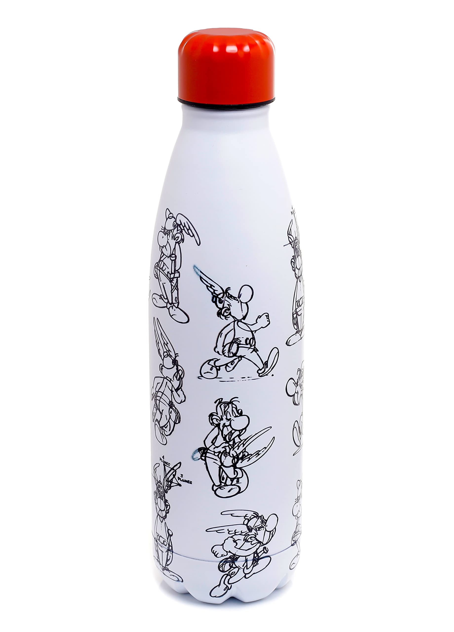 Puckator Asterix - Stainless Steel Water Bottle - Cold for 24h and Hot for 12h - Metal Water Bottles with Comic Book Design - Double Walled Modern Thermos Flask - Bpa Free - 500 ml