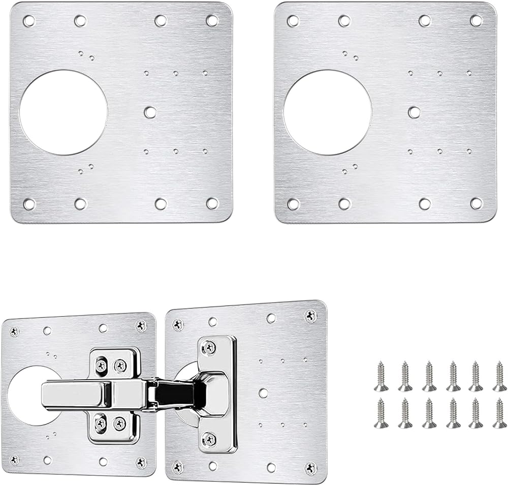 Flintronic 2Pcs Hinge Repair Plate Stainless Steel Cabinet Bracket with 12
