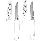 danco Deluxe Bait Knife 2-Pack, 4-Inch Stainless Steel Blades with Sheaths | 2-Pack 4-Inch Bait Knives, 420 Stainless Steel Blades, Serrated Spine, EZ-Line Cutter Sheaths, White Non-Slip Grip Handles