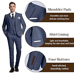 High-End Suits Men Suits Navy Blue Linen Blazer