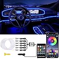 Jushope Interior Car LED Strip Lights with Wireless APP and Remote Control, RGB 6 in 1 Ambient Lighting Kits with 315 inches Fiber Optic, 16 Million Colors Car Neon Lights, Sync to Music