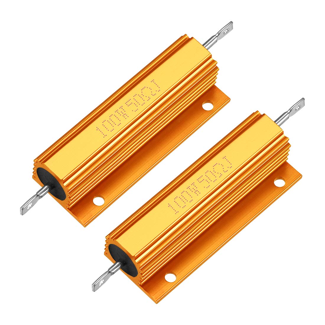 sourcingmap 2Pcs Aluminum Case Resistor 100W 50 Ohm Wirewound Yellow for LED Replacement Converter 100W 50RJ