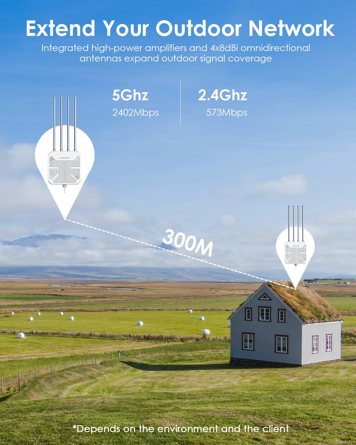 WAVLINK AX3000 WiFi 6 Wireless Outdoor Wireless Access Points, Long Range Outdoor WiFi with Dual Band/PoE/IP67/600mW of Power/Up to 256 Devices for Parties, Business Gatherings Work with Starlink