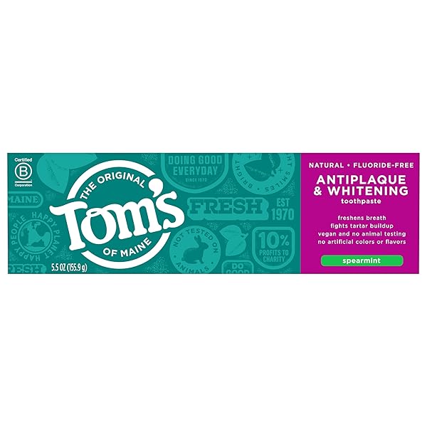 TOM’S OF MAINE FLUORIDE-FREE ANTIPLAQUE & WHITENING NATURAL TOOTHPASTE, 5.5 OUNCE (PACK OF 2) – PACKAGING MAY VARY