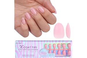 BTArtbox XCOATTIPS Natural Nail Tips Matte- Extra Short Almond Press On Nails Pink, Long Lasting Soft Gel Nails False Nail, Soak Off Acrylic Fake Nails Extensions for Nail Art DIY