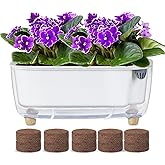 Oliz Self Watering Planter with Coco Coir Pellets, 11.8 Inch Plastic Rectangular Windowsill Plant Pot with Drainage Holes, High Clear Modern Decorative Flower Pot for Indoor Plants, African Violets