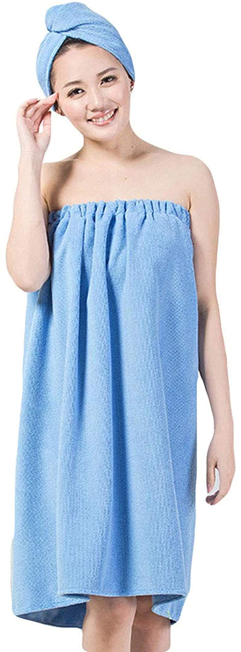 Verve Jelly Absorbent Microfiber Spa Bath Wrap Cover Up Towels Set Solid Color Bathrobe Bath Towel Tube Dress Nightgown w Shower Hair Drying Turban Cap Hat for Women Girls