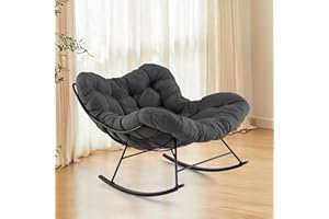 Giantex Outdoor Rocking Chair, Indoor Oversized Egg Papasan Chair with Padded Cushion, Patio Rocker Chair w/Metal Frame for P