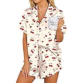 Ekouaer Womens Satin Pajamas Set Button Down 2 Piece Silk Pjs Shorts Set Ruffle Lingerie Notch Collar Sleepwear