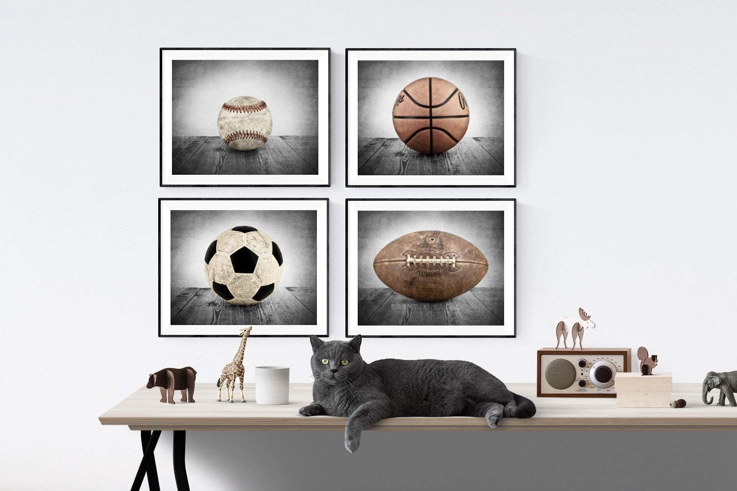 Photographs - Sports Themed Wall art for boys, Vintage Sports Set of 4 Photo or Canvas prints ready to hang, multiple sizes available, Vintage themed baseball, basketball, soccer and football