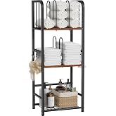 Snughome Towel Rack Free Standing 3-Tier M-Shaped Detachable Dividers, Metal Towel Storage Shelf for Bathroom, Pool Towel Rack Holder, Space-Saving Storage Organizer, Modern Bath Towel Storage Holder