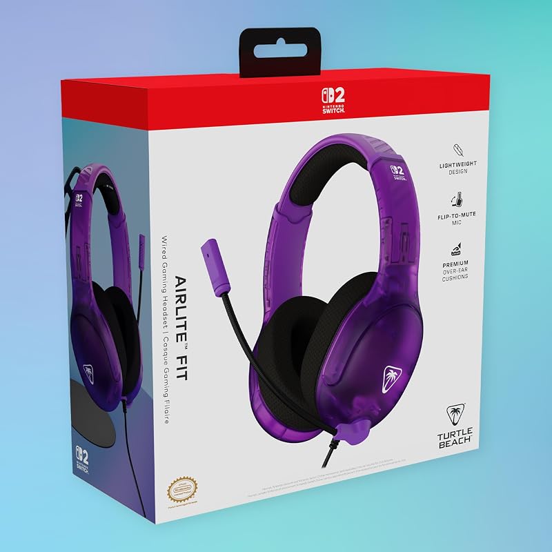 Airlite Fit Kabelgebundenes Gaming-Headset – Offiziell für Nintendo Switch 1 und 2 lizenziert, robust, leicht, Violett
