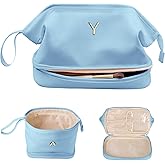 Vogewood Travel Essentials for Friends Female Mom, Personalized Makeup Bag, Double Layer Cosmetic Bag with Makeup Brush Organizer, Waterproof, Large Capacity PU Leather Toiletry Bag Customized Gifts