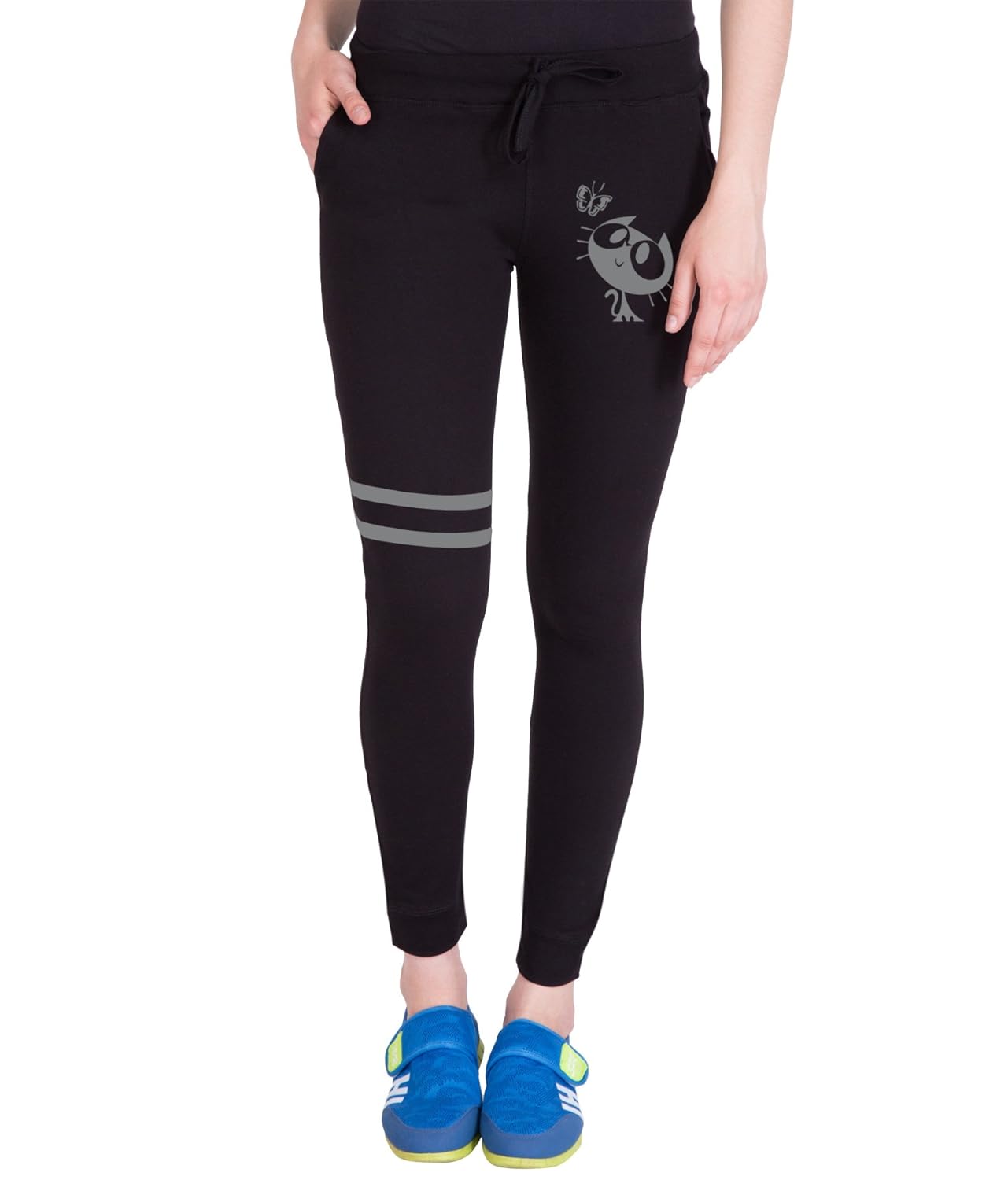 american-elm women's slim fit black printed cotton jogger