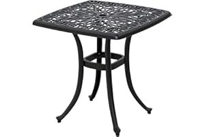 Outsunny Cast Aluminum Outdoor Side Table, 21" Square Patio End Table with Umbrella Hole, Bistro Table for Garden, Balcony, P