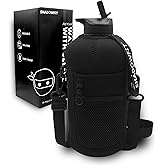 Shadowfit Half Gallon Water Bottles (74 ounce, 2.2 Liter) with Straw Lid Handle and Storage Sleeve - Large Jug Holder with Strap for Drinking during Workout and Exercise