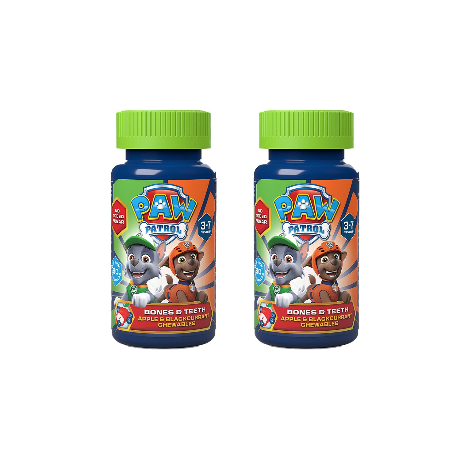 PAW Patrol Bones & Teeth, 60 Apple & Blackcurrant Chewables, Vegan, No Added Sugar, for 3-7 Year olds Duo Pack