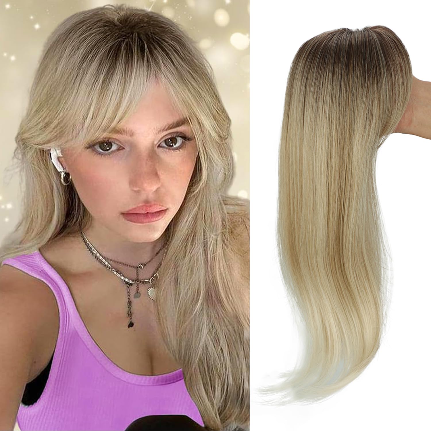 Clip in Fringe, 3D 360° Cover Hair Toppers for Women Fake Fringe Clip in Bangs Clip Wispy Fake Bangs 18 Inch Fluffy Toppers Hair Pieces for Women (RT6/12/613A)