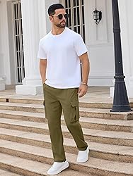 PLEPAN Men's Casual Cargo Pants Drawstring Hiking