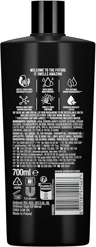 Gel de ducha y champú Dark Temptation XXL 3 en 1 para una frescura duradera y fragancia después de la ducha dermatológicamente probado, 700 ml