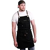 Caldo Canvas Kitchen Apron for Cooking - Mens and Womens Canvas Apron for Professional Chef, Server, or Barista- Adjustable with Pockets (Black)