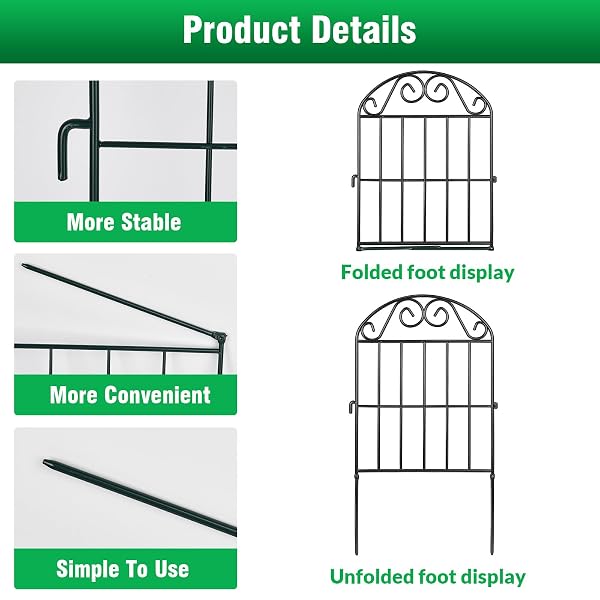 ADAVIN 24 PANELS COLLAPSIBLE GARDEN FENCE ANIMAL BARRIER,24 FT(L) X 24 IN(H) BLACK RUSTPROOF METAL WIRE PANEL BORDER FOR DOGS RABBITS, FLOWER EDGING FOR LANDSCAPE PATIO YARD OUTDOOR DECOR, ARCHED