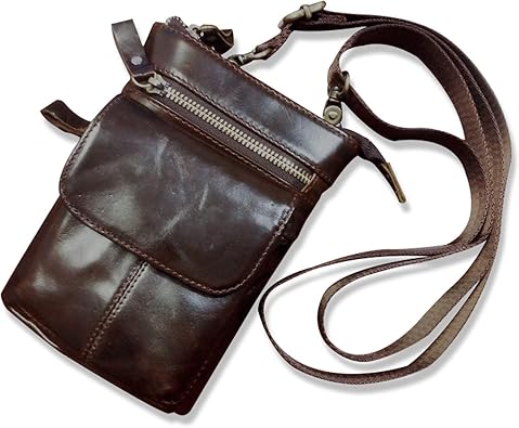 Amazon Fandare ミニショルダーバッグ ポシェット スマホポーチ ベルト 斜めがけバッグ ウェストバッグ メンズ レデース 7インチまでのスマホ対応 旅行 アウトドア 小物入れ コンパクト 本革 ダークブラウン ポーチ
