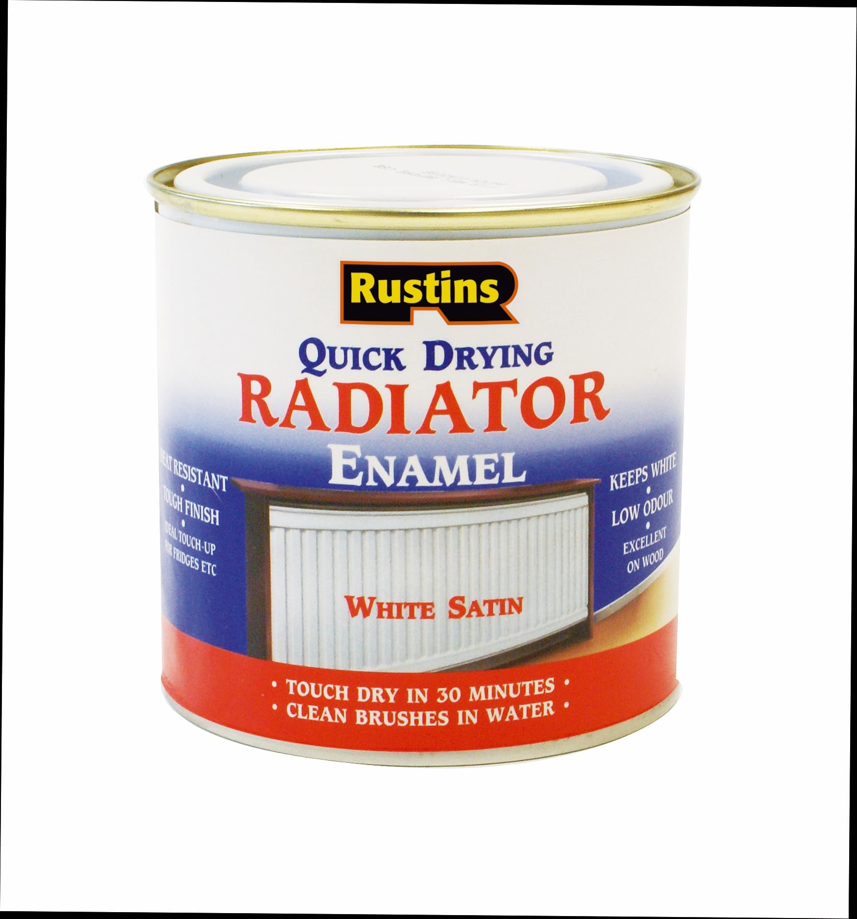 RUSTINS Quick Drying Radiator Enamel Satin 250ml– Durable, Long-Lasting Finish for Radiators That Stands the Test of Time