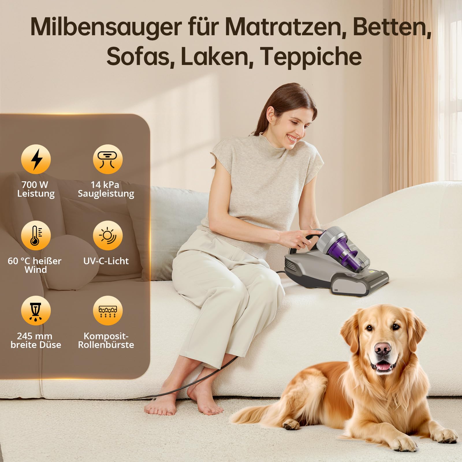 Jimmy JV35 Milbensauger für Matratzen mit UV-C Licht 700W Leistung, Matratzensauger mit Heißer Wind Funktion, Doppelter Zyklon, Bett-Staubsauger und Matratzenreiniger für Matratzen, Betten, Sofa 2