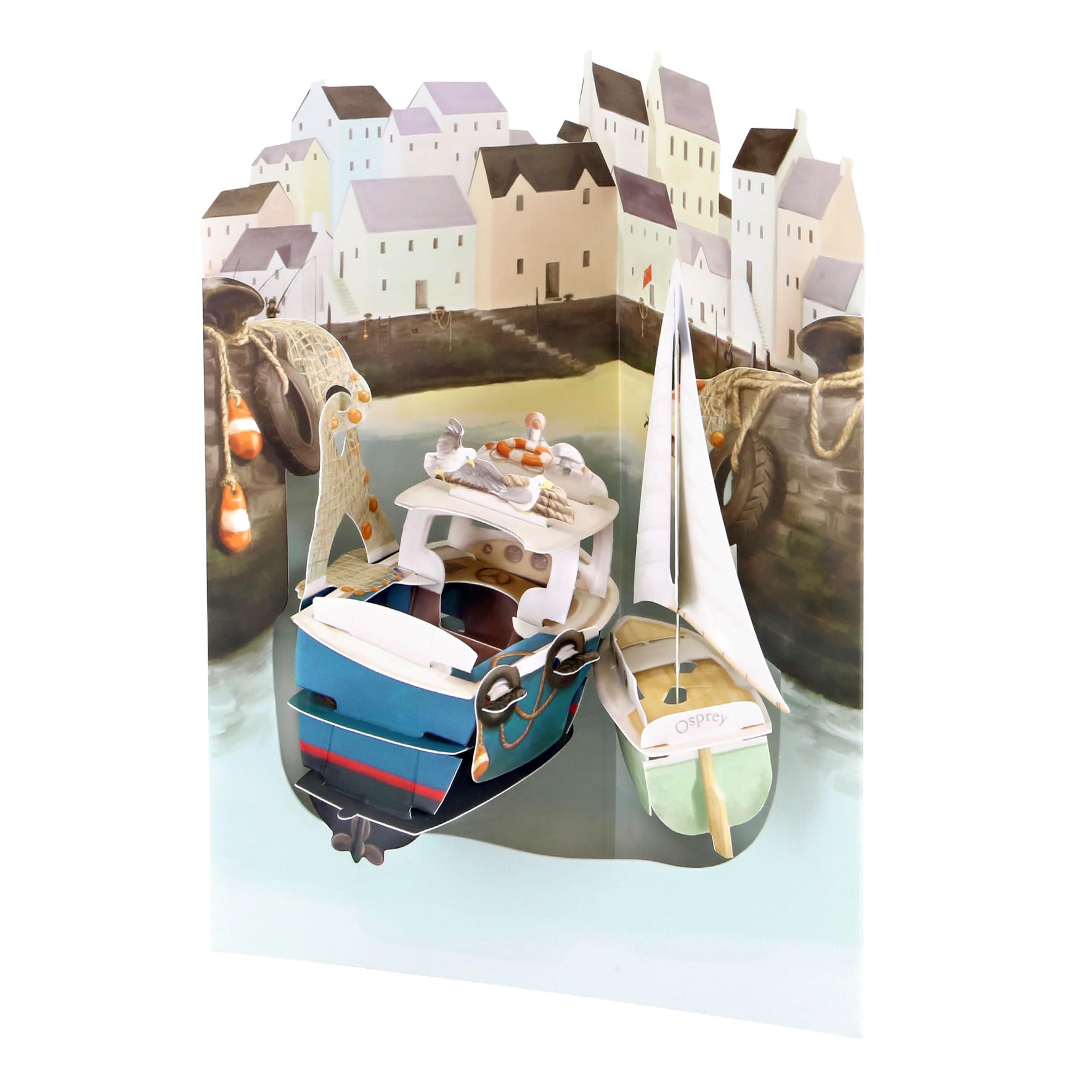 SANTORO Swing Card, 3D Pop Up Greeting Card - Seaside Harbour - Boats, Sailing and Fishing | for Him, for Dad, Father's Day, Birthday