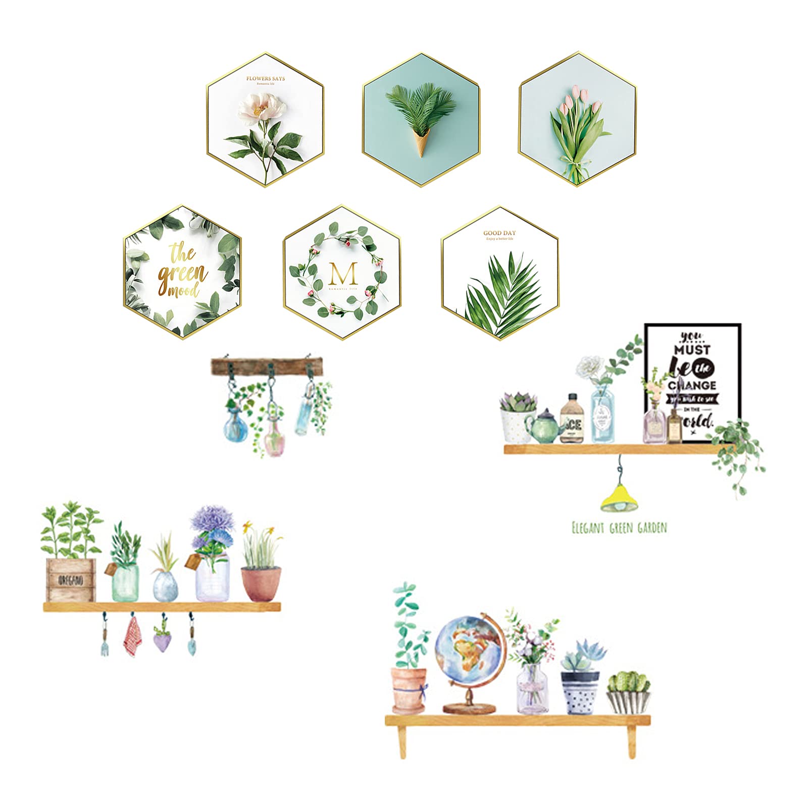 Wall Sticker 2 sets, Tropical Plants Potted Plant Wall Sticker As Wall Decor for Bedroom Living Room Nursery Wall Decorations, DIY Art Decorations
