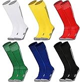 Looknniy 6 Pairs Kids Soccer Socks Stretchy Knee High Tube Football Athletic Team Socks for Boys Girls (4-12 Years Old)