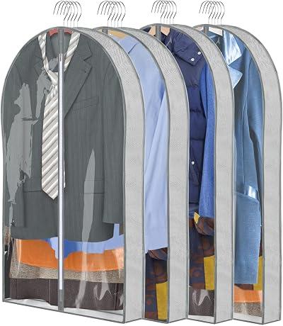 ZSURLUX Garment Bags 60x100cm 4Pack Moth Proof with Zip Grey