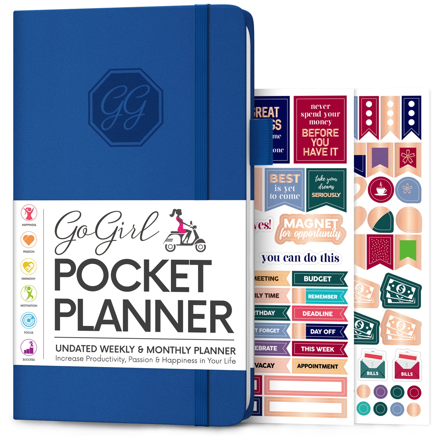 GoGirl Planner and Organizer for Women - Pocket Size Weekly Planner, Goals Journal & Agenda to Improve Time Management, Productivity & Live Happier. Undated – Start Anytime, Lasts 1 Year – Royal Blue