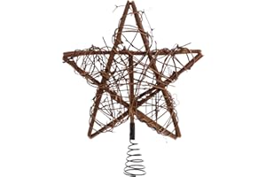 Toddmomy Rustic Christmas Tree Topper Rattan Natural Star Hollowed-Out Star Ornaments with Coil Base for Holiday Home Office